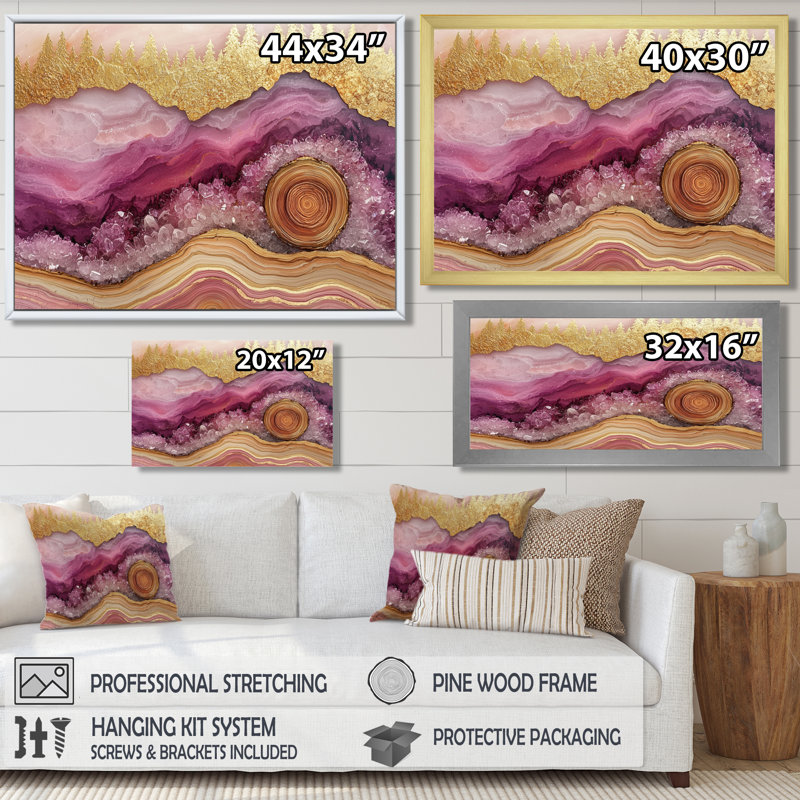 Forêt, paysage de roses, pierres précieuses, rivière IV - forêt, art mural, H 30 po x l 40 po, Cadre simple, Blanc