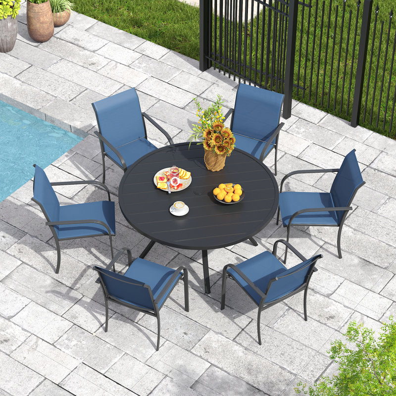 Ensemble repas extérieur pour 6 personnes, Noir / Bleu