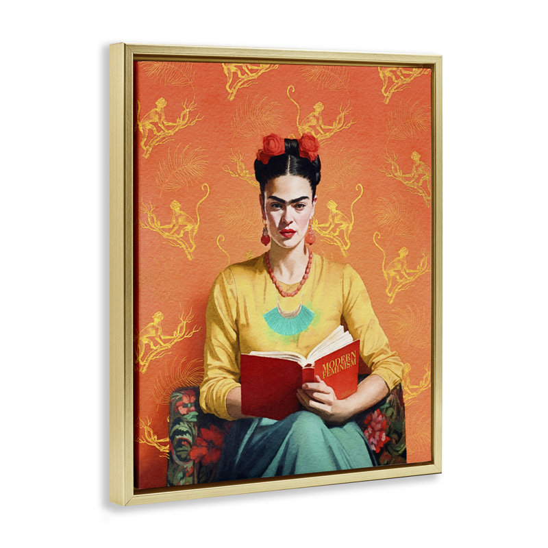 Modern Frida Kahlo par Amanda Greenwood, H 31 po x l 25 po, Cadre flottant métallique doré