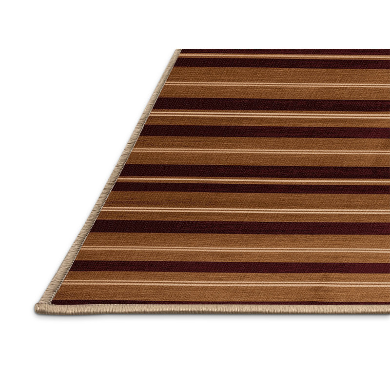 Tapis brun à rayures horizontales lavable à la machine, Carré 5 pi