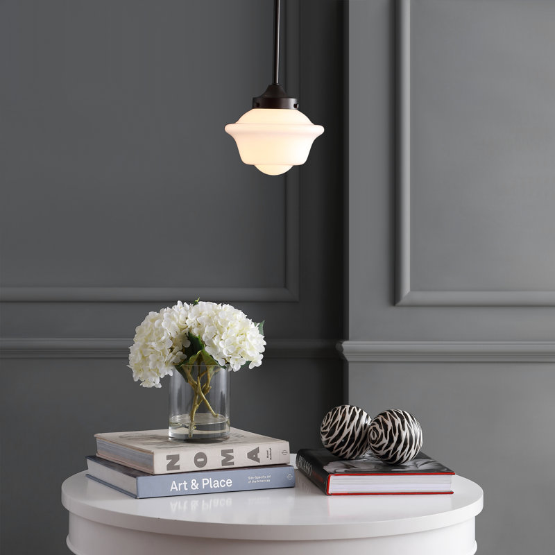 Luminaire suspendu simple à 1 lumière Gallucci, Bronze huilé, Blanc, H 9 po x l 7,25 po x P 7,25 po