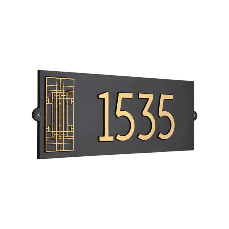 Plaque de chêne moderne Frank Lloyd Wright, 1 ligne standard, Noir / or, Oui, Doré