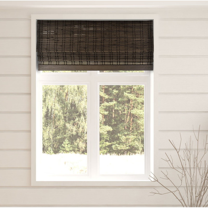 ARLO BLINDS Dali Walnut Sheer Bamboo Roman Shades, 32"W x 74"L