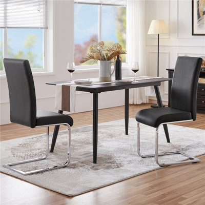 Faux Leather Dining Chairs with Chrome Legs High Back Kitchen Chairs