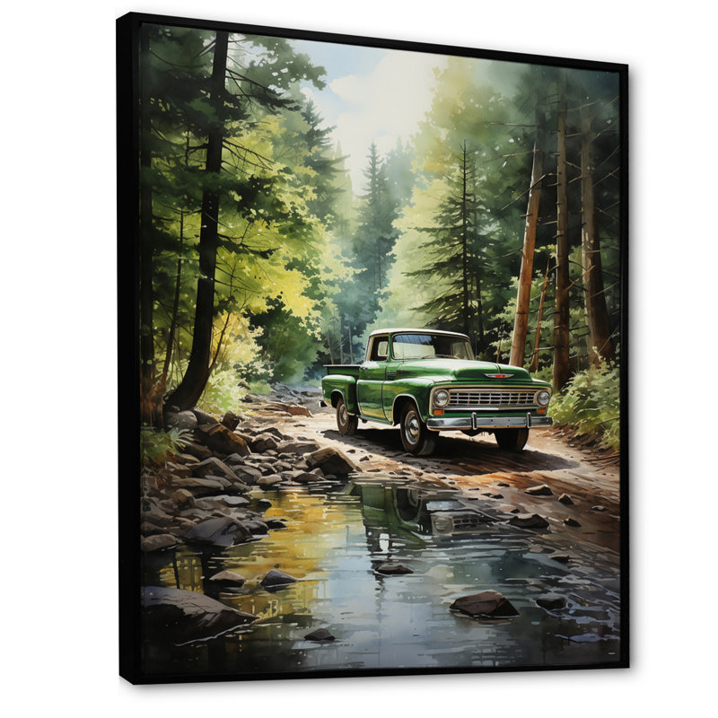 Yaden Pickup Truck Whispering Forest I, H 32 po x l 16 po x P 1 po, Cadre flottant noir