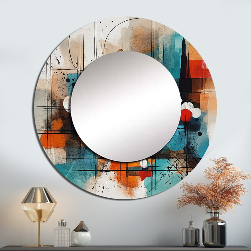 «Quamisha Orange Abstracted Geometric Explorations III - Miroir géométrique», 23 po x 23 po