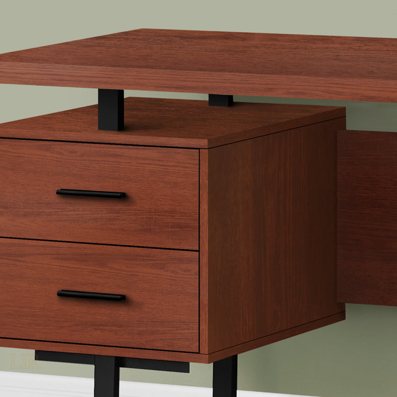 Contemporary 60 Inch Computer Desk With Reversible Setup And Storage, Ideal For Home Office And Laptop Work., Cherry/Black