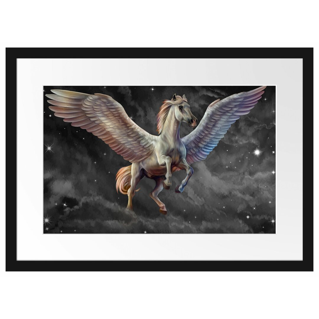 Weißer Pegasus mit Engelsflügeln Gerahmter Fotokunstdruck Poster