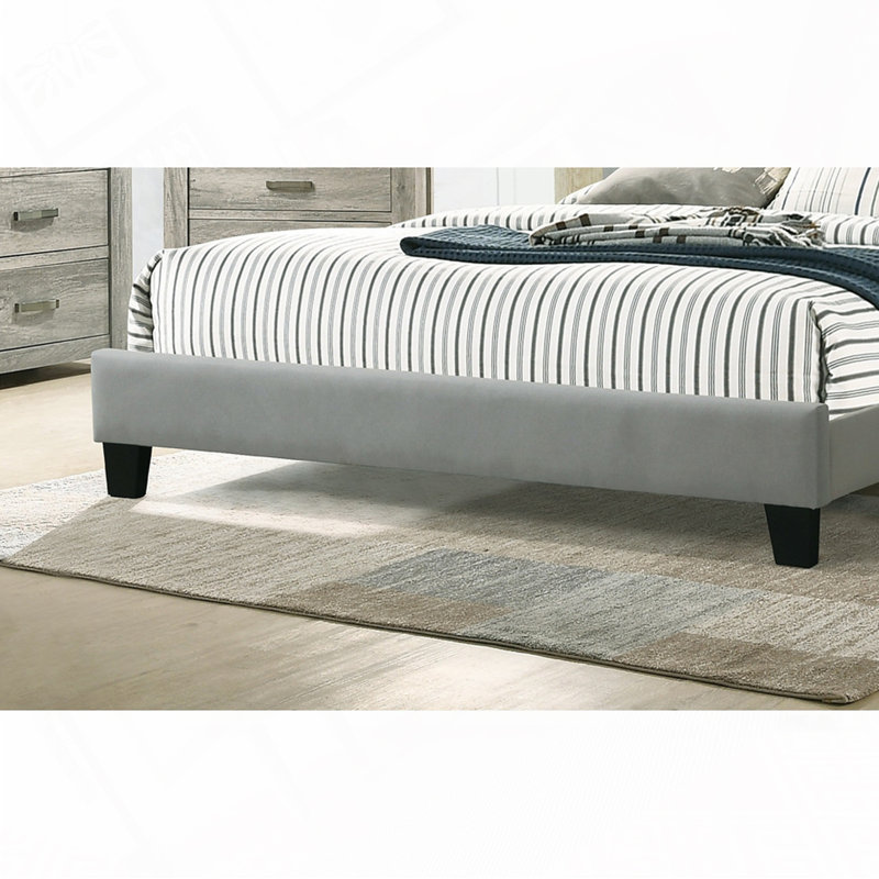 Contemporary California King Size Bed with Grey Polyfiber Tufted Headboard and Platform Bedframe for Modern Bedrooms