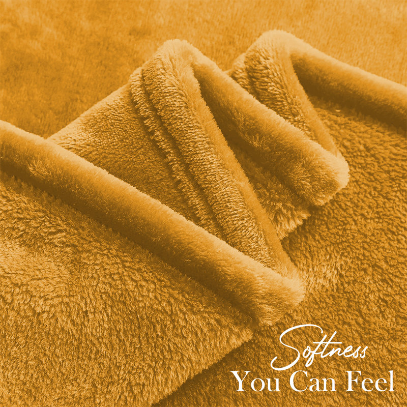 Faux Fur Reversible Fleece Throw Blanket – Soft & Cozy, Yellow, Double (4'6)