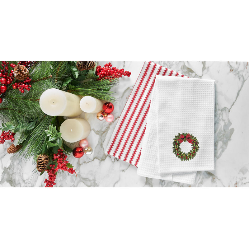 Holiday Wreath Waffle Weave Kitchen Towel