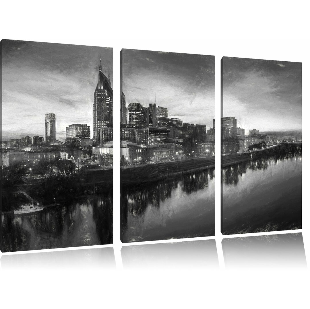 3-tlg. Leinwandbild-Set „Nashville Skyline Panorama“, Kunstdruck