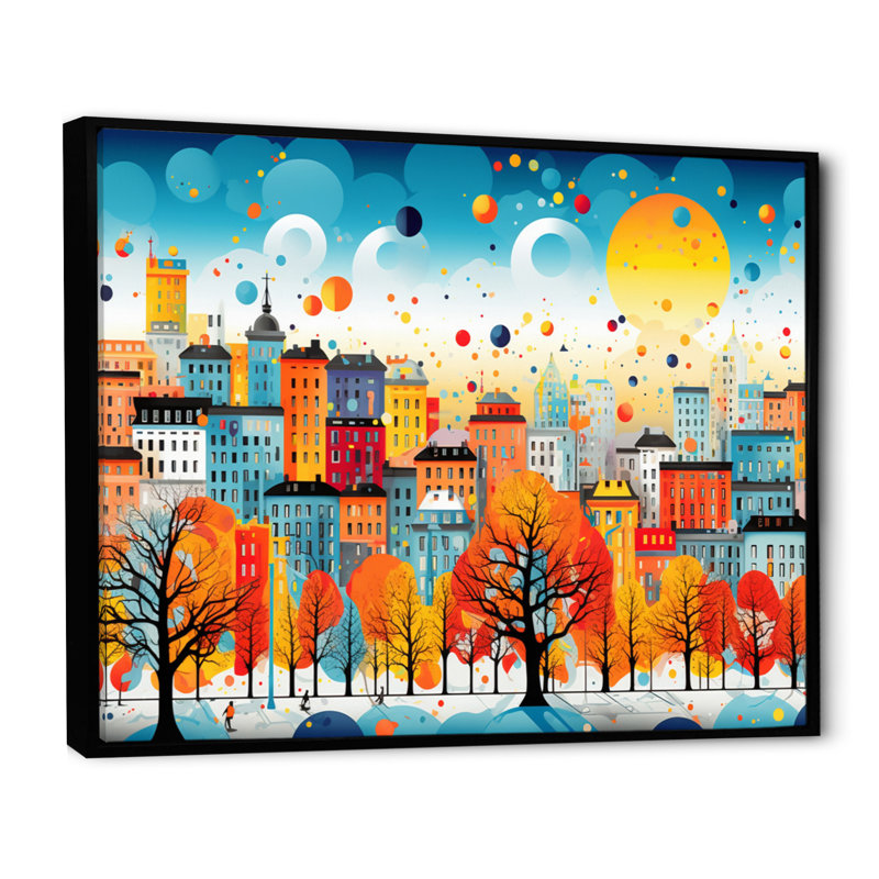 Abstarct City Vienna Popart, reproduction d'art sur toile, Cadre flottant noir, H 34 po x l 44 po x P 1,5 po