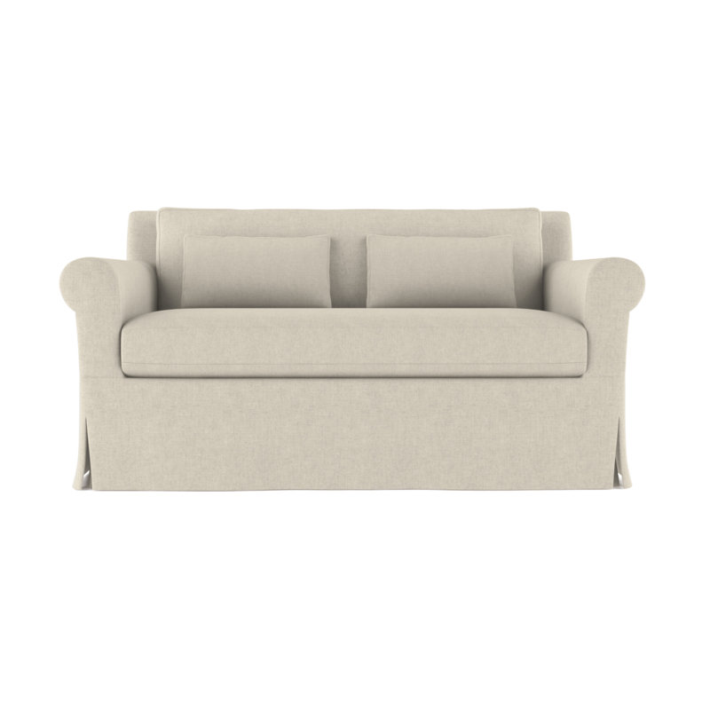 Causeuse à accoudoirs arrondis Ludlow, H 34 po x l 60 po x P 42 po, Huître de lin Box Weave, Patiné