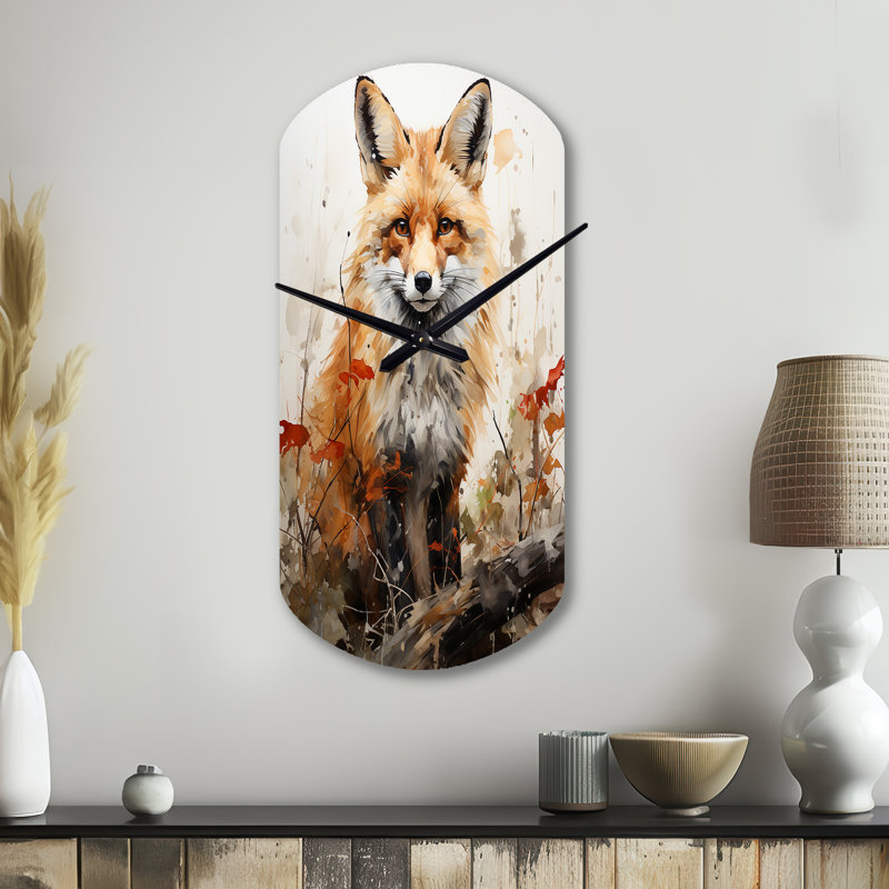 Fox Wilderness Observer - Horloge murale cylindrique en métal, imprimé horloge asymétrique, Petit