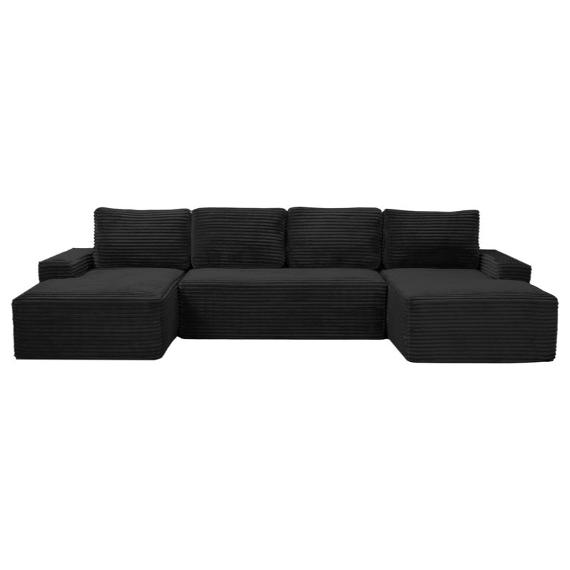 Compressible U-Shaped Sectional Sofa Set,Minimalist Style Modular Sectional Sofa, Corduroy Fabric Cloud Couch For Living Room