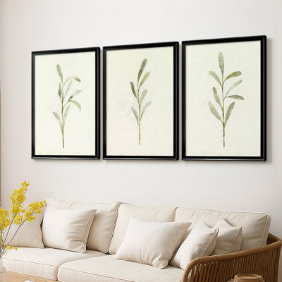 Olive Leaves I  -Custom Framed  Wrapped Gallery Canvas - 3 Pieces