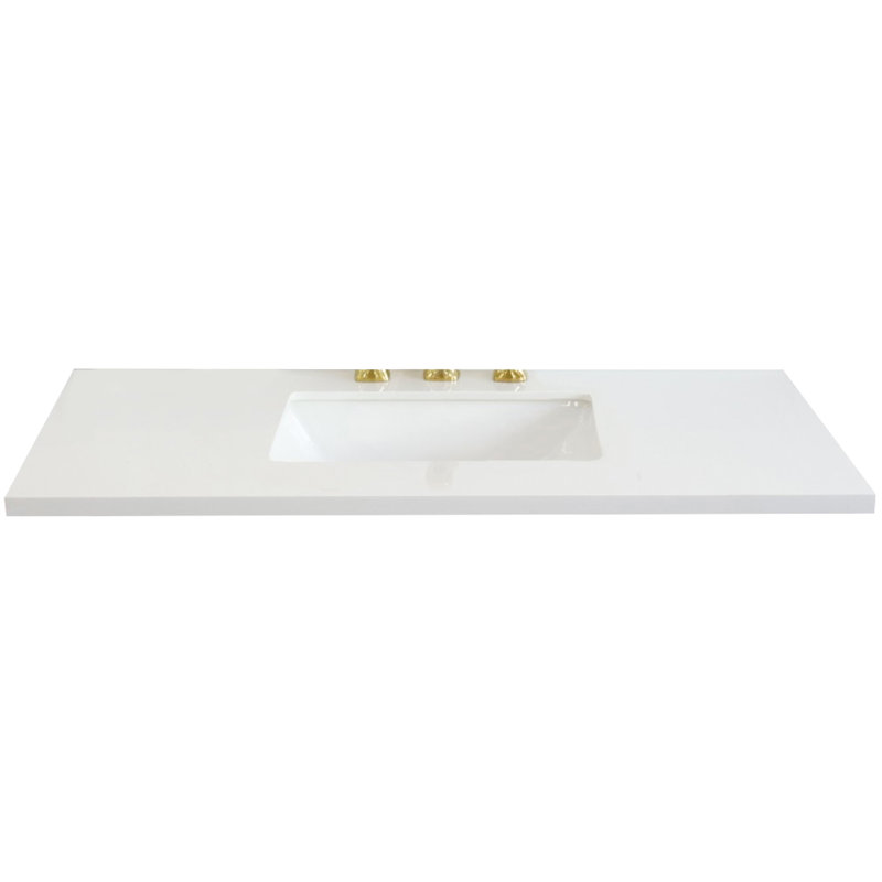Comptoir en quartz blanc 43 po avec lavabo central rectangulaire en céramique blanche