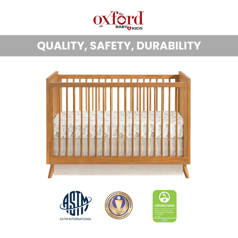 Natural Wood Convertible 4-in-1 Crib with Curved Feet