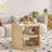 Boho Round Coffee Table With 2-tier Storage Shelves, Sackcloth Finish For Living Room-1145956562