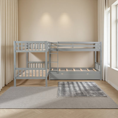 Twin L-Shaped Bunk Bed With Drawers