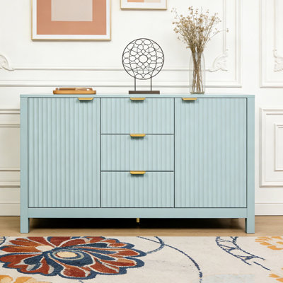 Buffet à motif ondulé - 3 tablettes réglables, 3 tiroirs et portes à fermeture en douceur