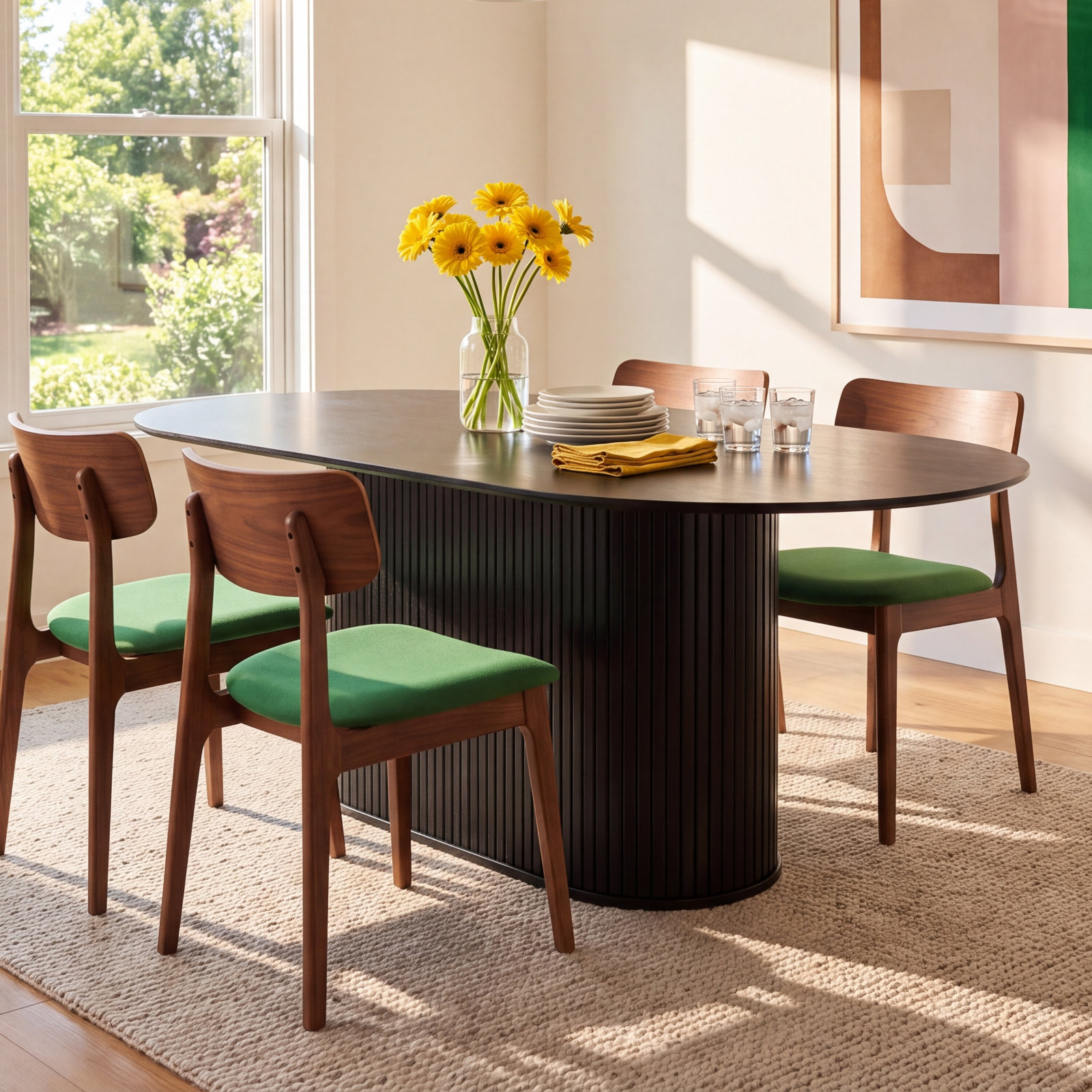 Iris 71 " Oak Dining Table, Black Oak