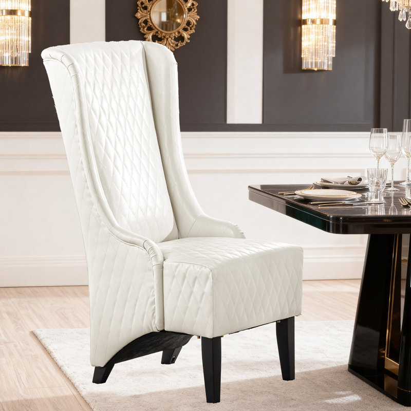 Chaise de salle à manger à dossier haut en similicuir 23 po avec oreilles et pieds en bois, Blanc