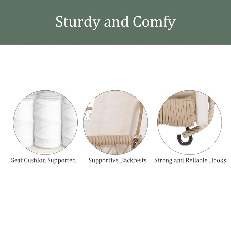 Canapé 1 pièce en corde tissée avec coussins pour 2 chaises de patio, cour et balcon, Bois / beige