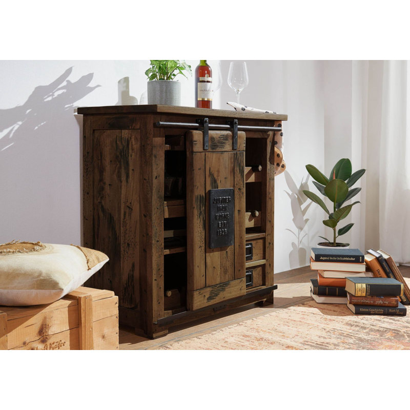 Railway 80cm Solid Wood Wine Bar, Beige