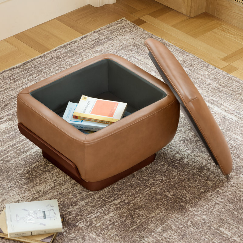 Modern Swivel Accent Chair with Ottoman-Genuine Leather, Saddle Genuine Leather / Walnut