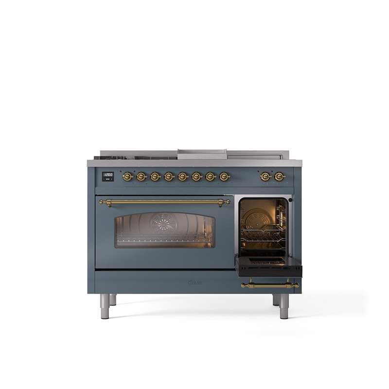 ILVE Nostalgie II 48 Dual Fuel Range, Blue/Gray/Brass, Natural Gas