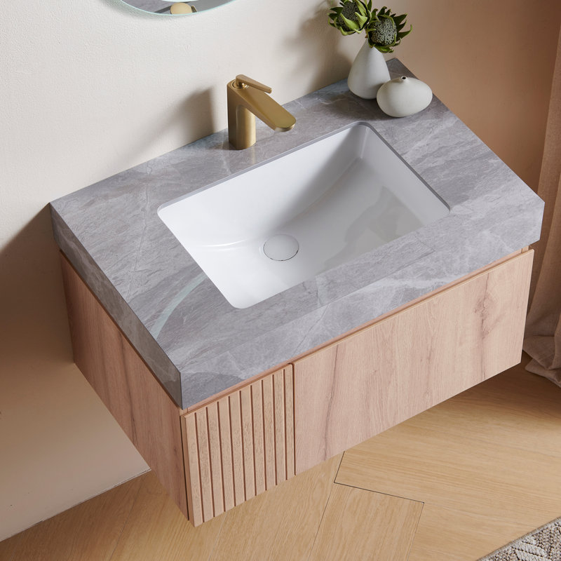 Meuble-lavabo Luxstone, Chêne blanc, 30", Gris clair