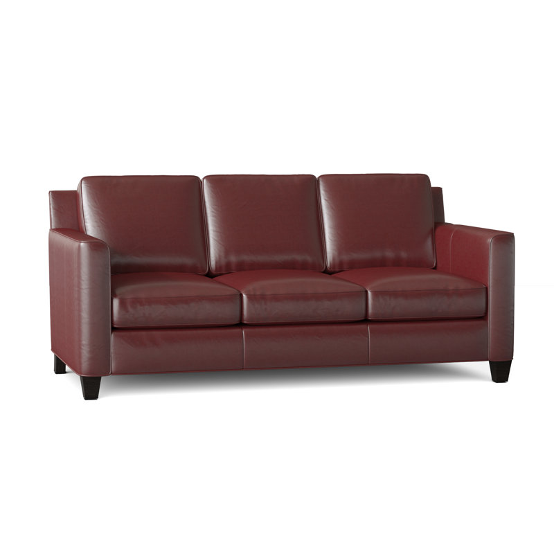 Yorba Leather Sofa, Corinthian Cherry Genuine Leather, Cobblestone