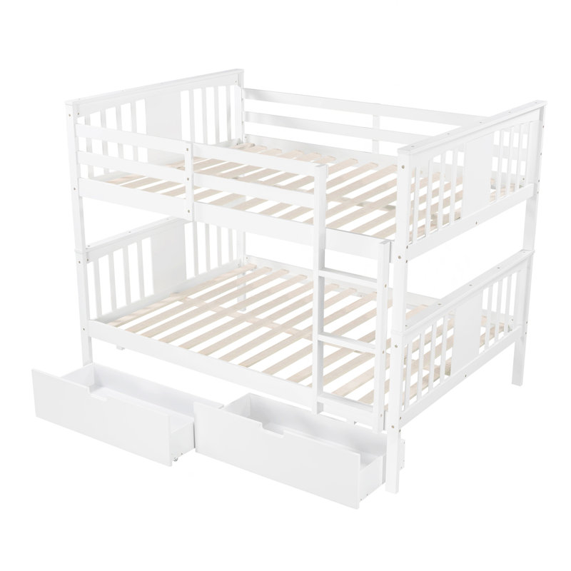 Lit superposé double au-dessus de double avec tiroirs et échelle pour chambre à coucher, mobilier de chambre d'amis - blanc