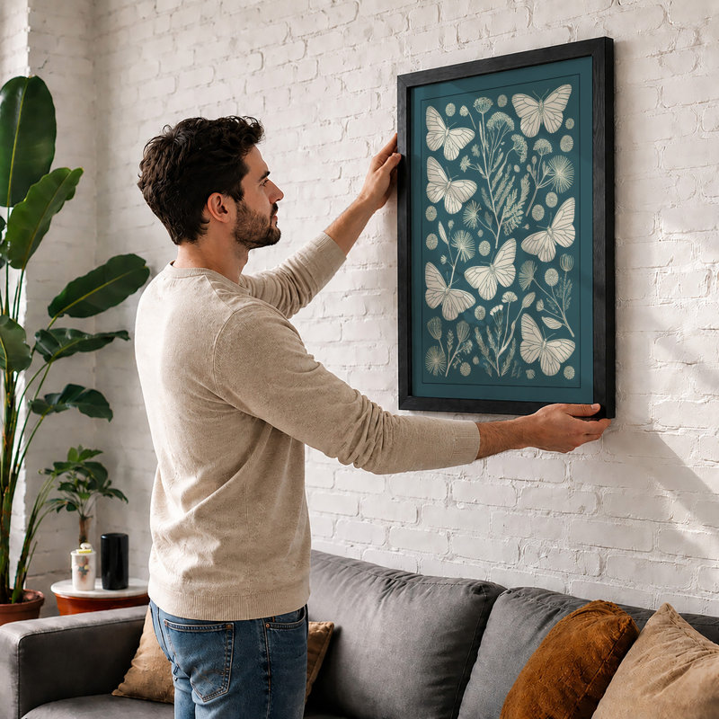 Butterflies and Botanicals Botanical - Framed Print, A2 - 59.4 x 42.0 cm, Oak