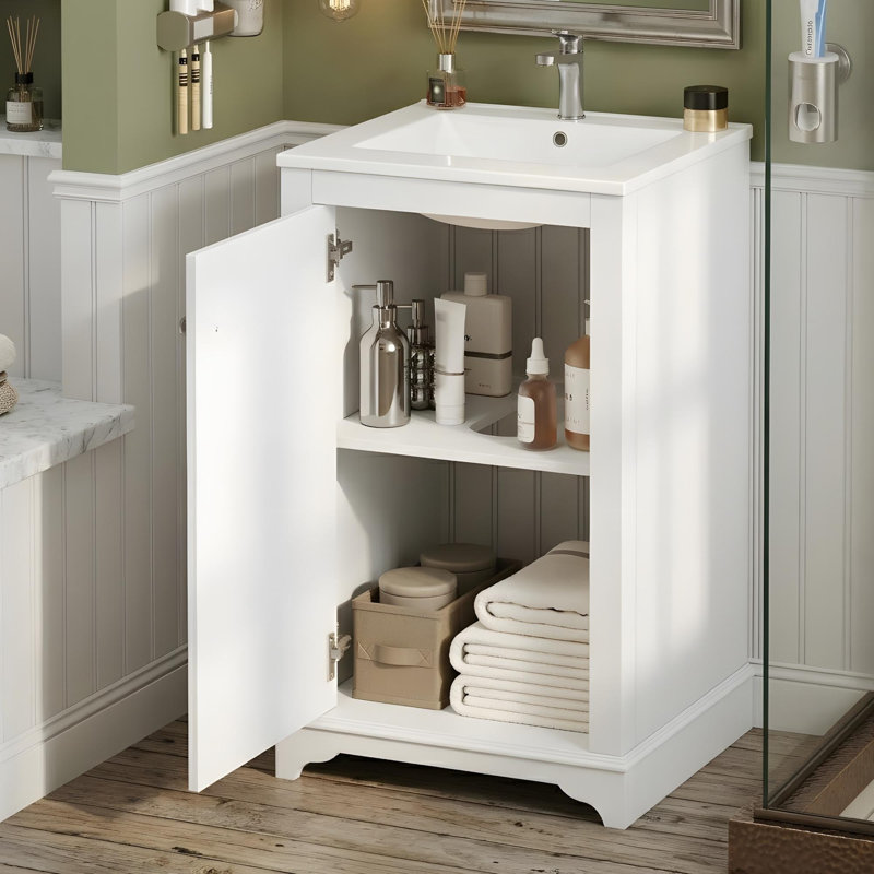 Meuble-lavabo compact avec lavabo et rangement polyvalent, Blanc