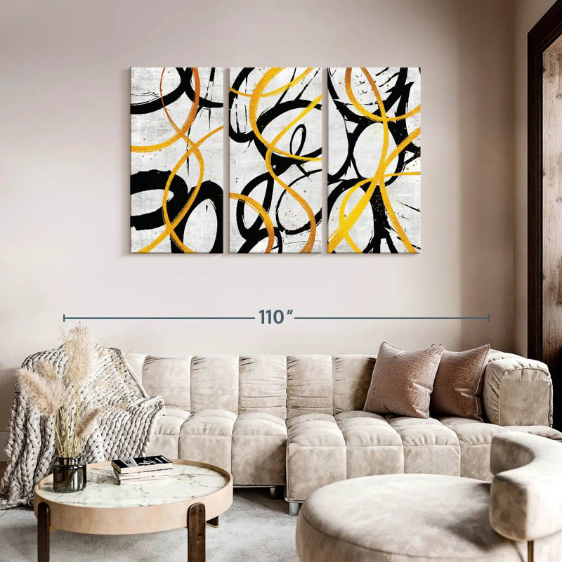 Impression sur toile multicolore noir et doré, H 48 po x l 74 po x P 1,25 po