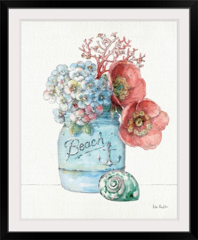 « i » par lisa audit, reproduction d’art Sea Finds, Cadre noir, H 28 po x l 24 po x P 1 po