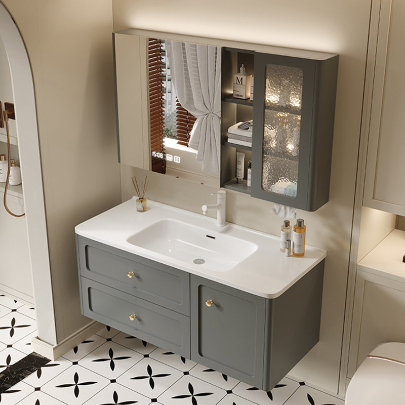 French style simple gray bathroom cabinet