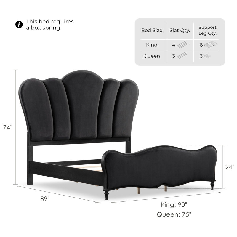 Seabliss Upholstered Scalloped Bed, Queen, Black