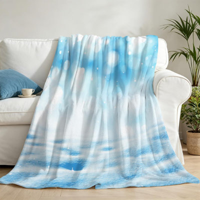 Jeté en flanelle bleue ultra douce en molleton, imprimé d'un côté hivernal