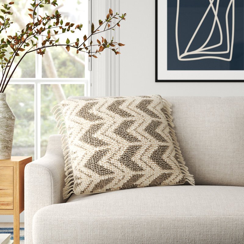 Oakleaf Chevron Throw Pillow, Gray/Ivory, Down