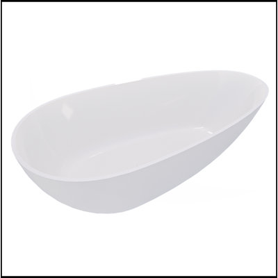 Luxury Handcrafted Stone Resin Freestanding Soaking Bathtub, Glossy White With Overflow And Pop-Up Drain, Perfect For Modern Bathrooms