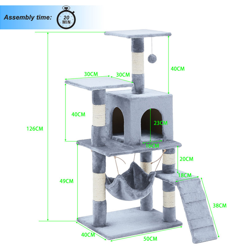 Diboll Cat Tree, 53cm H x 43cm W x 37cm D, Light Grey