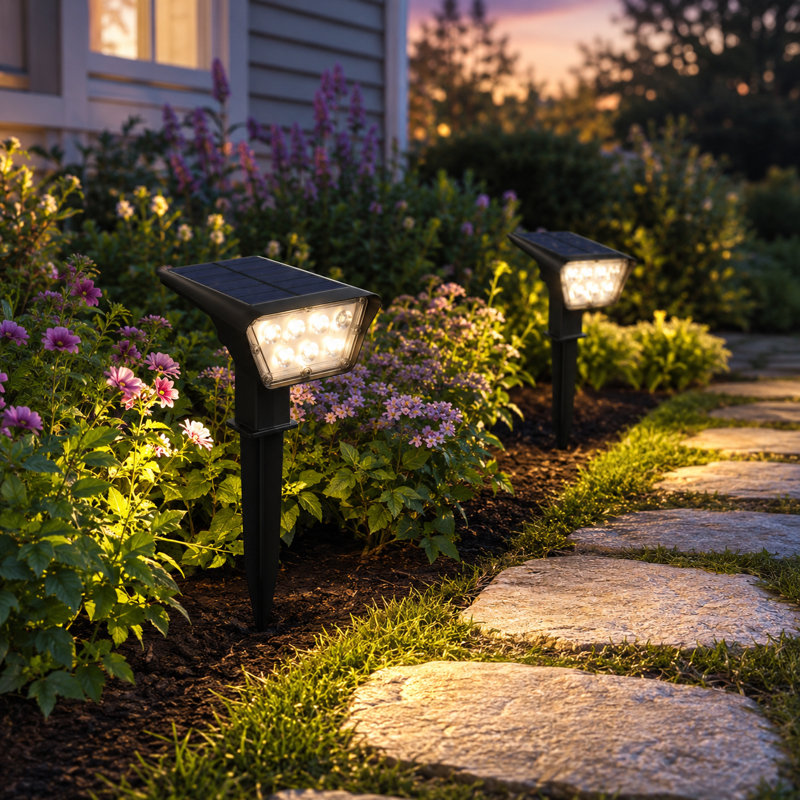 2-Pack Solar Powered Pathway Lights Dusk to Dawn 2 Modes, Warn White