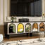 Pine Wood TV Stand with Large Storage Cabinets-2140671188