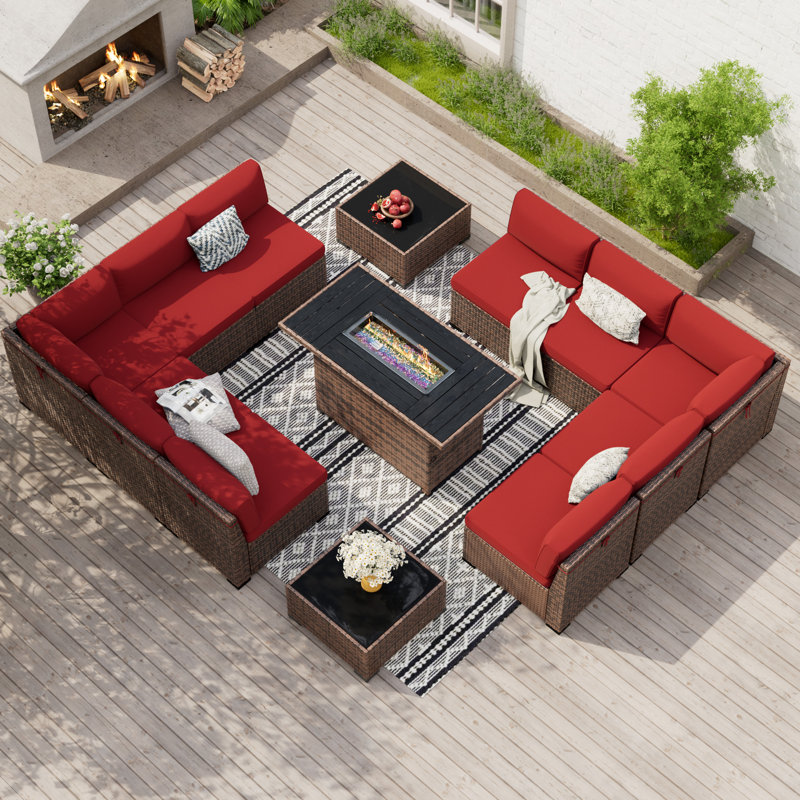 Treyshun 10-Person Wicker Outdoor Seating Group , Burgundy