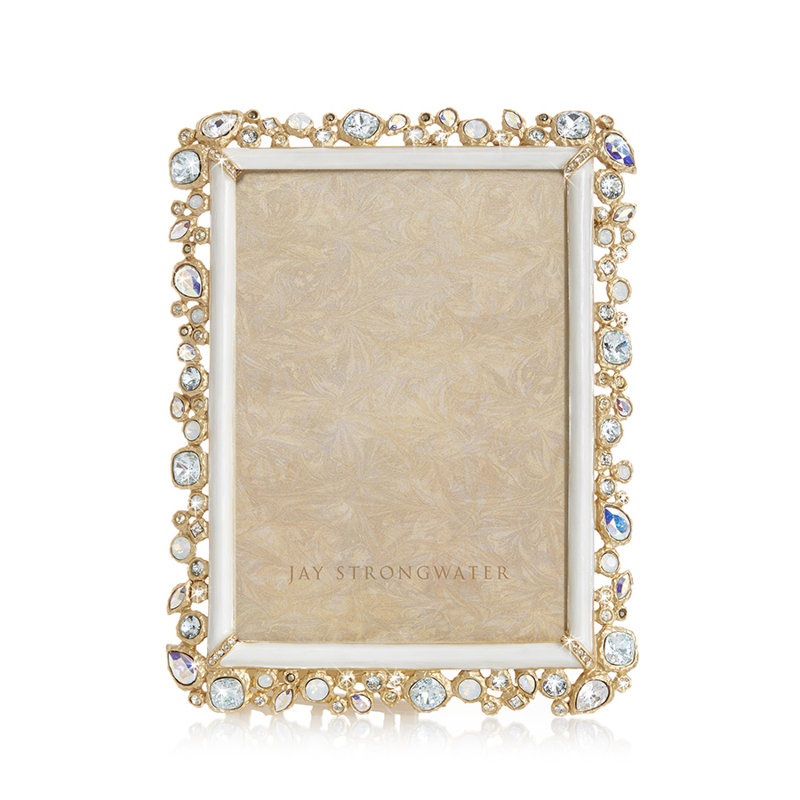 Matte Metal/Crystal Single Picture Frame in Gold/White, 5" x 7"
