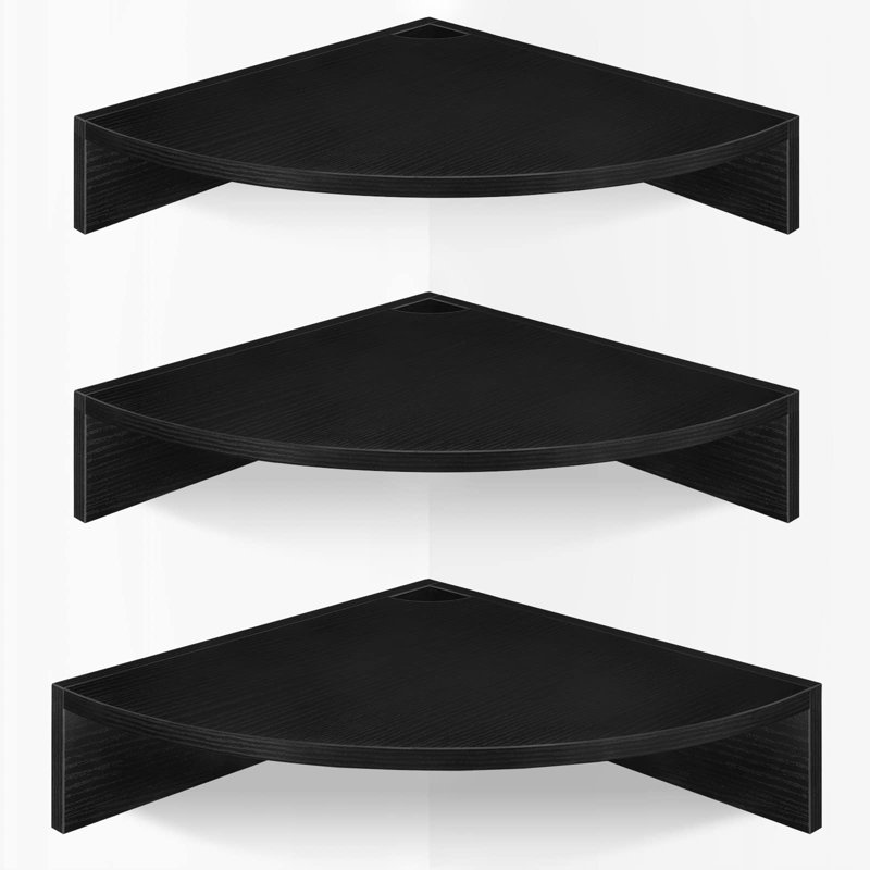 Corner Floating Shelves Wall Mounted Storage Organizer Set of 3, Black